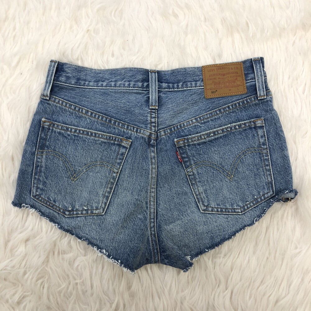 Levi’s 501 Premium Womens 29 Waist Big E Shorts Button Fly Blue High Rise NWT